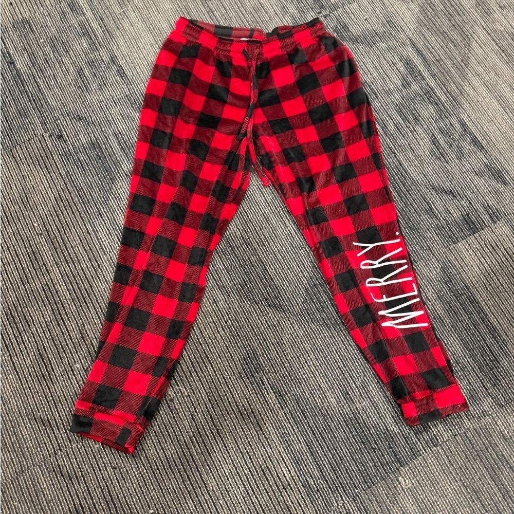 Rae Dunn Fleece Buffalo Check Merry Pajamas Joggers